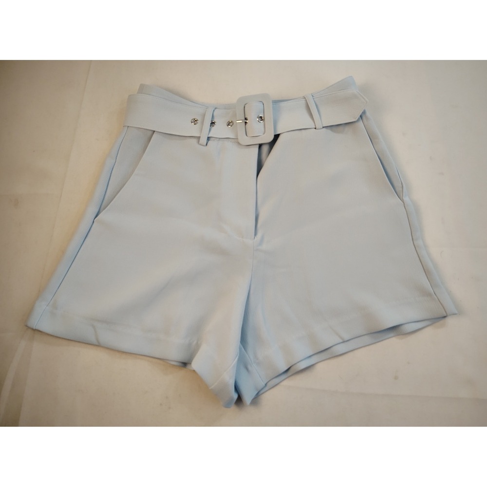 NWT Francesca's Hillary Belted Trouser Shorts High Waisted Blue Pastel Womens XS